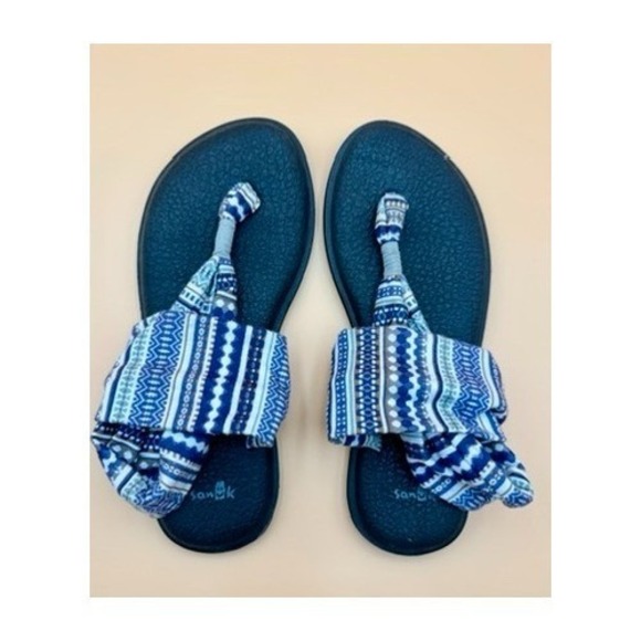 Sanuk Womens Blue Black Aztec Print Yoga Sling 2 Flat Thong Sandals Size 7 - Picture 1 of 6